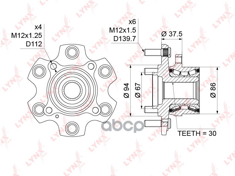 Ступица передняя в сборе MITSUBISHI Pajero III 2.5D-3.8 01> / IV(V80) 3.2D-3.8 06> LYNXauto арт. wh-1177
