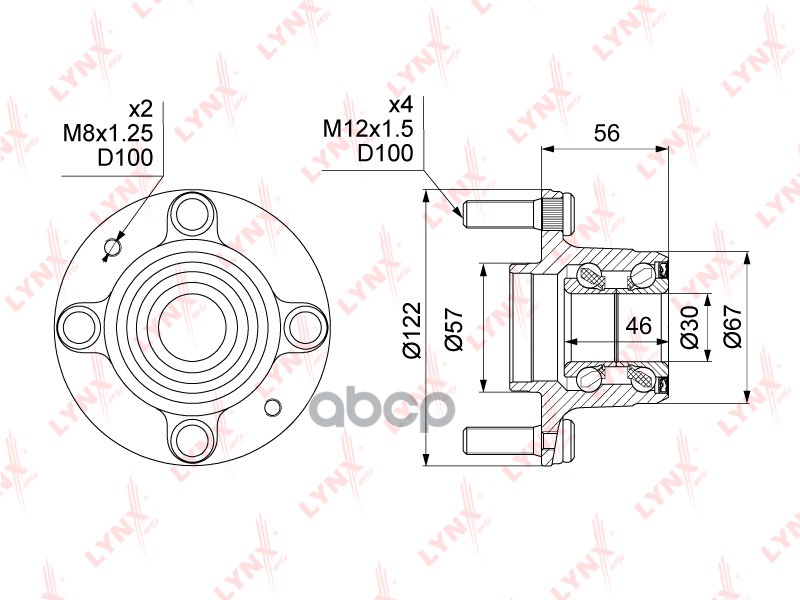 Ступица задняя в сборе (без ABS) KIA Sephia(FA) 1.5-1.8 93-97 / Shuma/Spectra/Sephi LYNXauto WH-1202 LYNXauto арт. WH-1202