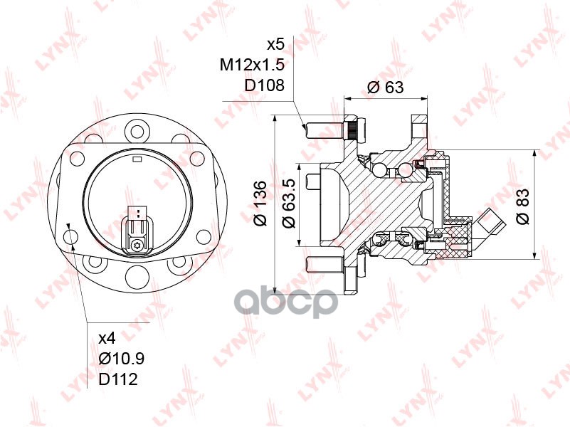 Ступица задняя в сборе с ABS FORD Mondeo III 1.8-3.0 00-07  Jaguar X-Type 2.0-3.0 02-09 LYNXauto арт. wh-1226