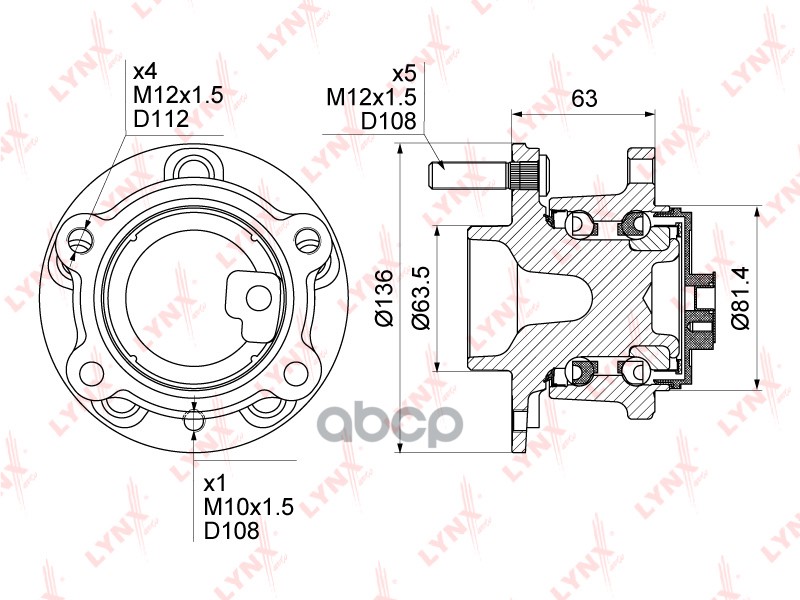 Ступица задняя в сборе FORD Focus III 1.0-2.0 10> LYNXauto арт. wh-1328