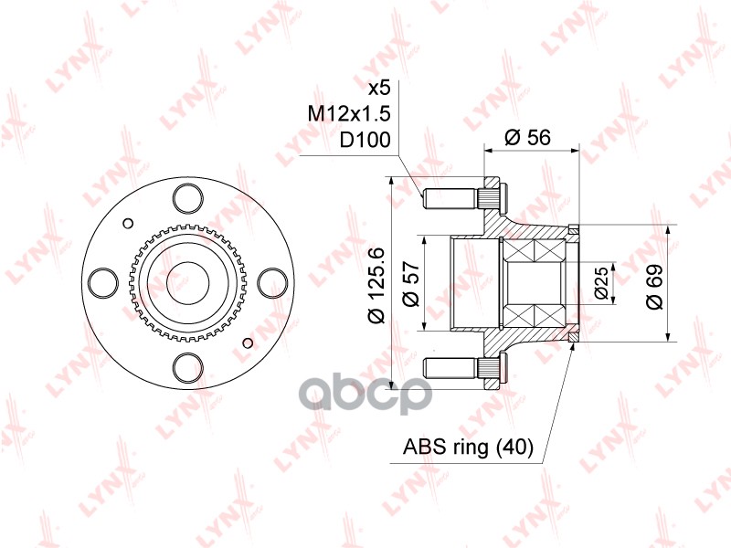 Ступица задняя в сборе с ABS CHEVROLET Aveo(T250 / 55) 1.2-1.5 06> / Kalos 1.2-1.4 05>  DAEWOO Kalos LYNXauto арт. wh-1364