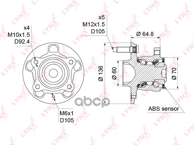 Ступица задняя в сборе с ABS CHEVROLET Aveo(T300) 1.2-1.6 11> / Trax 1.4-1.7D 12>  OPEL Mokka 1.4-1. LYNXauto арт. wh-1386