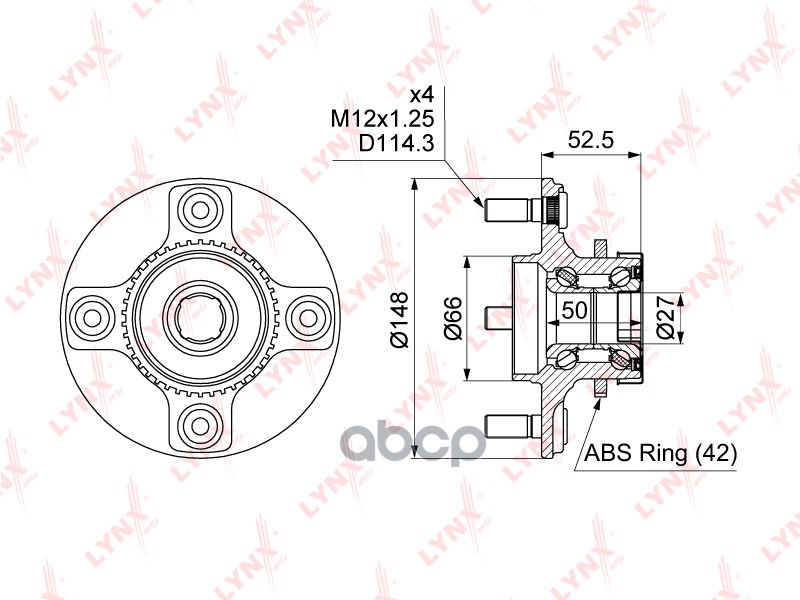 Ступица задняя в сборе с ABS NISSAN Almera Classic 1.6 06> LYNXauto арт. wh-1458