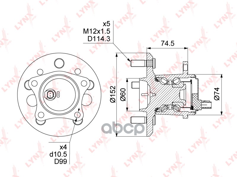 Ступица задняя в сборе R TOYOTA Camry(V50) 2.5-3.5 11> LYNXauto арт. wh-1494