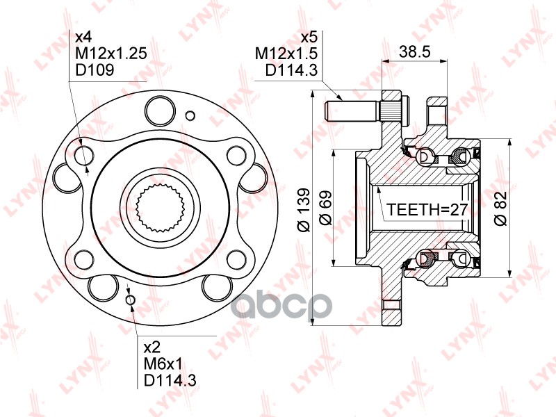 Ступица передняя в сборе подходит для HYUNDAI i30(GD) 1.4-2.0 11, KIA Ceed 1.4-1.6 12 WH-1501 LYNXauto арт. WH-1501