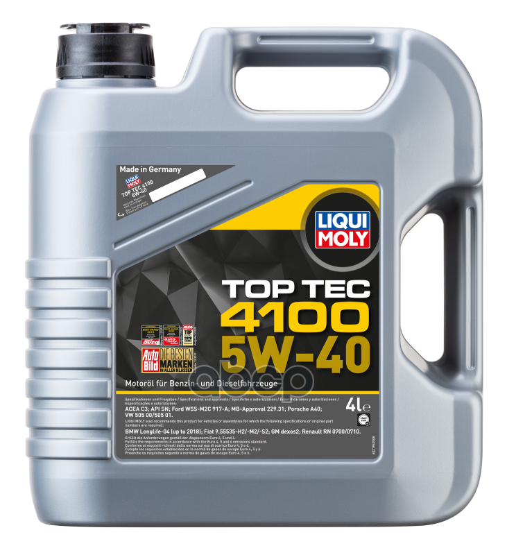 LIQUI MOLY Масло моторное LIQUI MOLY Top Tec 4100 5W-40 синтетическое 4 л  7547 / 2195 / 754