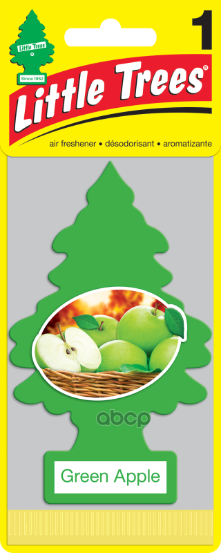 Ароматизатор подвесной бумажный Елочка, Зеленое яблоко Car-Freshner U1P-10316-RUSS Little Trees арт. U1P-10316-RUSS