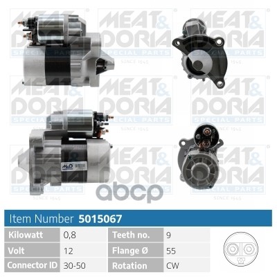Стартер 12V 0 8KW Citroen Berlingo (M)  Peugeot 207 (3AC) 1.4/1.6 MEAT & DORIA арт. 5015067