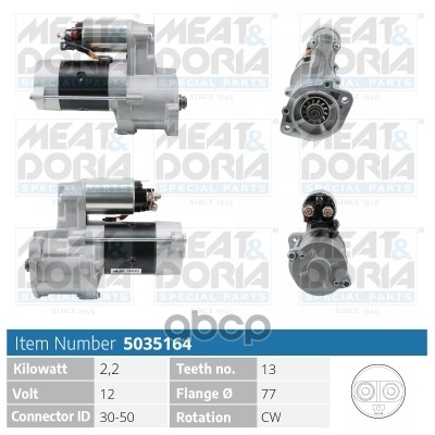 Стартер 12V 2 2KW Hyundai H1 (A1)  Mitsubishi Pajero II 2.5 TD MEAT & DORIA арт. 5035164