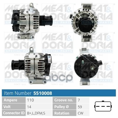 Генератор 14V 110A Ford Transit (FM  FN) 2.4 D MEAT & DORIA арт. 5510008
