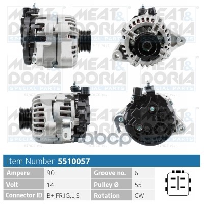 Генератор 14V 90A Toyota Yaris (P9) 1.3 VVT-i MEAT & DORIA арт. 5510057