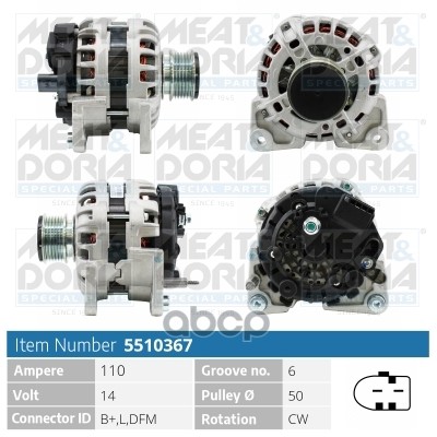 Генератор 14V 110A Audi A2 (8Z0)  VW Golf V MEAT & DORIA арт. 5510367