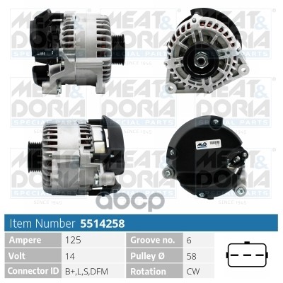 Генератор 14V 125A Ford Transit (P65)  Tourneo 1.8 TDCi MEAT & DORIA арт. 5514258