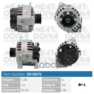 Генератор 14V 120A Fiat Ducato (244)  Citroen Jumper (230P) 2.8 HDi MEAT & DORIA арт. 5515075