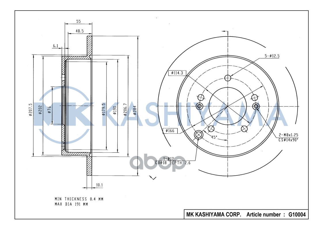 Диск тормозной задний HYUNDAI ix35/SANTA FE (SM)/TRAJET/TUCSON/KIA SPORTAGE 04- G10004 MK KASHIYAMA арт. G10004