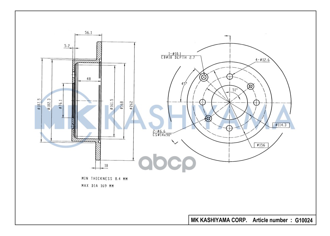 Диск тормозной задний HYUNDAI MATRIX 01-/SONATA 98-/KIA MAGENTIS 01- G10024 MK KASHIYAMA арт. G10024