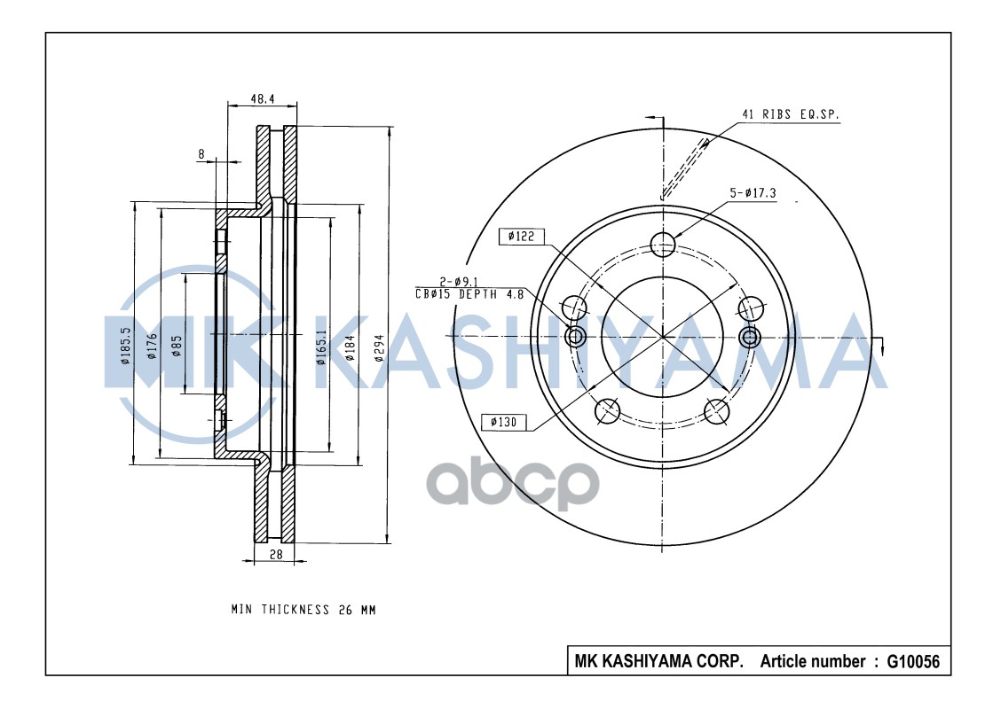 Диск тормозной передний SSANGYONG ACTYON 06-/KYRON 05-/REXTON 02- G10056 MK KASHIYAMA арт. G10056