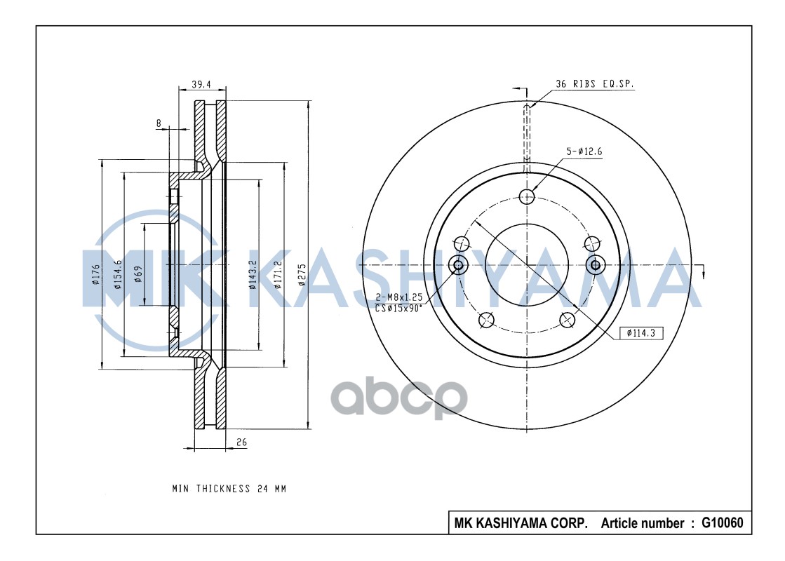 Диск тормозной передний HYUNDAI ELANTRA 1.6 06- G10060 MK KASHIYAMA арт. G10060