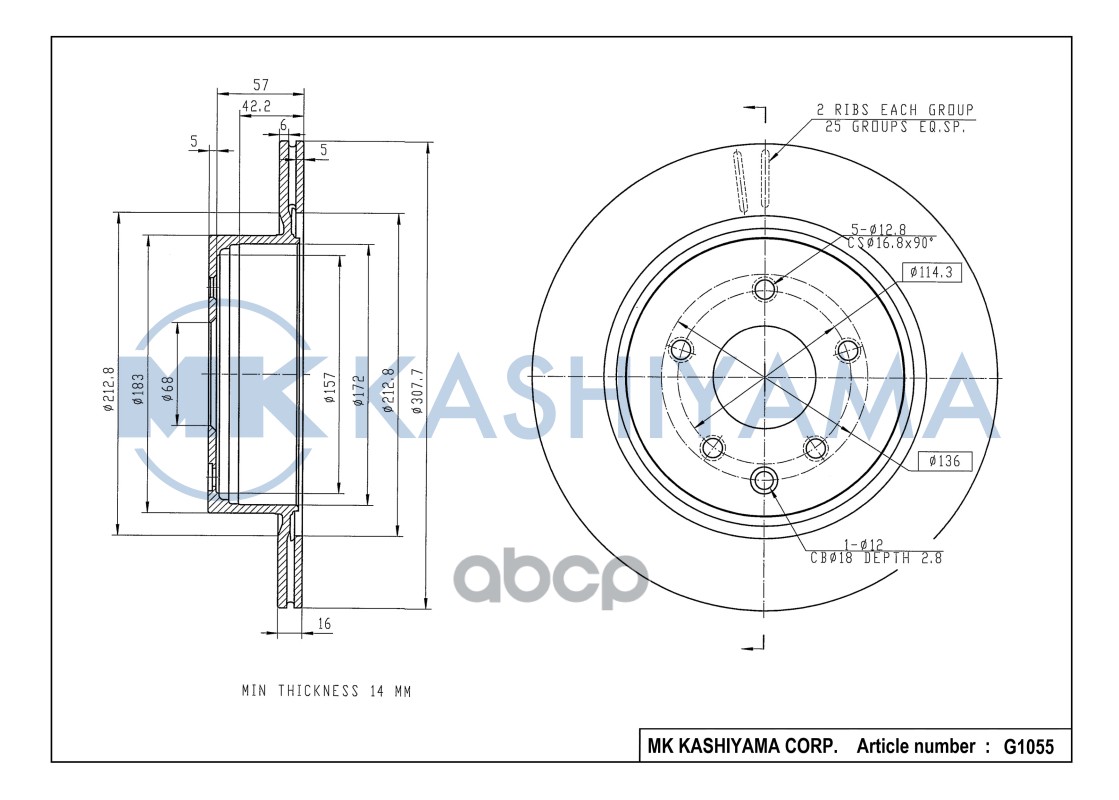 Диск тормозной задний INFINITI EX/G/QX50 06-/NISSAN 350Z 02- G1055 MK KASHIYAMA арт. G1055