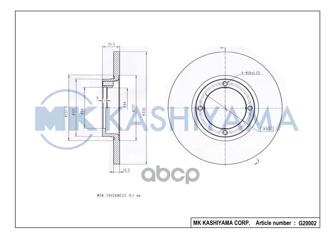 Диск тормозной передний CHEVROLET SPARK 05-/DAEWOO MATIZ 98- G20002 MK KASHIYAMA арт. G20002