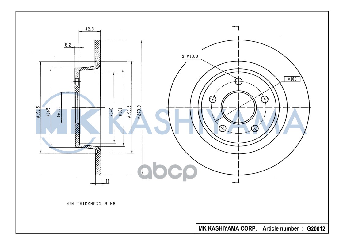 Диск тормозной задний FORD C-MAX 10-/KUGA 13- G20012 MK KASHIYAMA арт. G20012