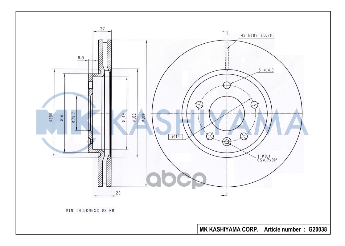 Диск тормозной передний CHEVROLET CRUZE/OPEL ASTRA J R16 09- G20038 MK KASHIYAMA арт. G20038
