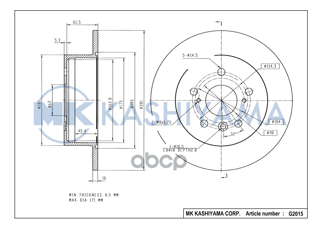 Диск тормозной задний TOYOTA CAMRY (V40, V50) G2015 MK KASHIYAMA арт. G2015