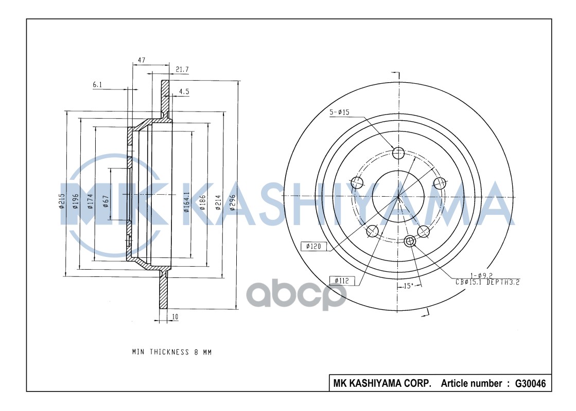 Диск тормозной задний MERCEDES VIANO/VITO W639 2.0-3.7 03- G30046 MK KASHIYAMA арт. G30046