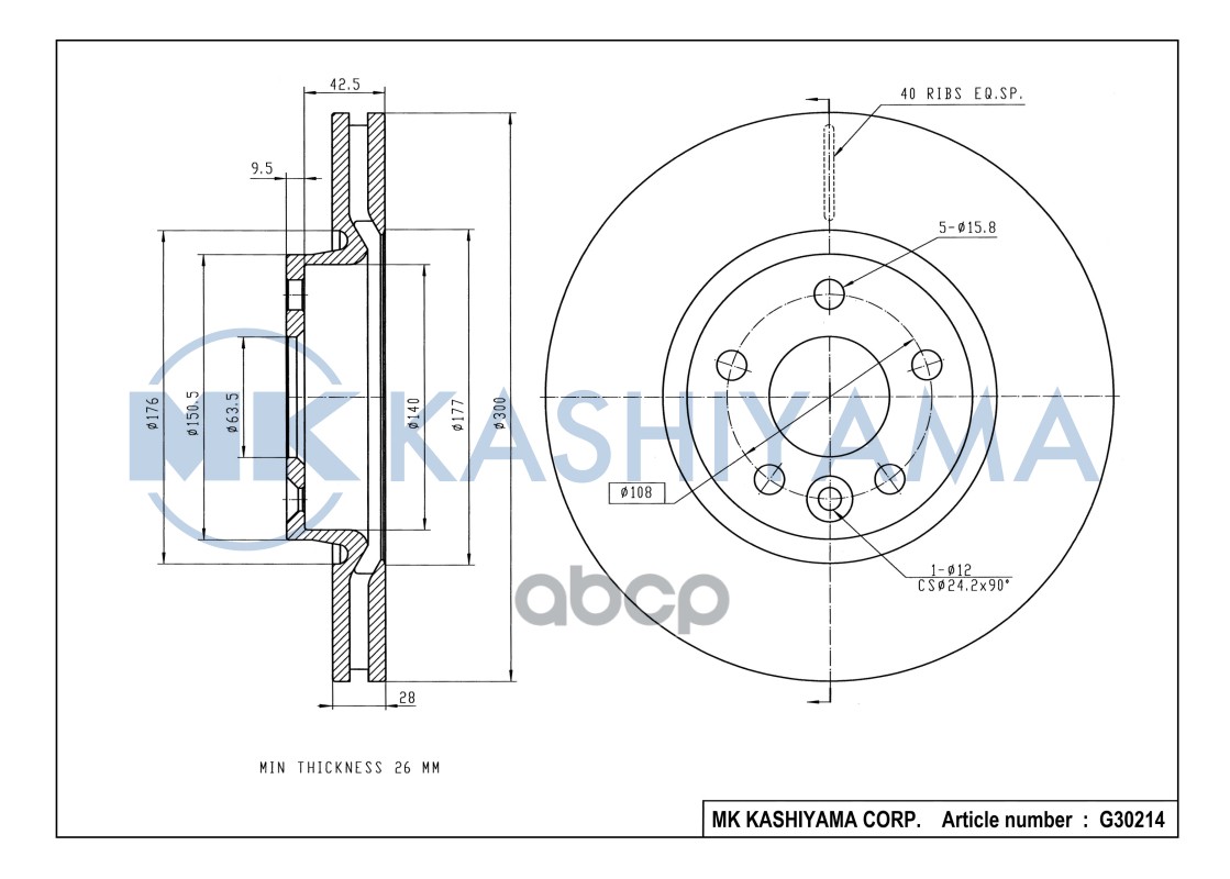 Диск тормозной передний FORD S-MAX 06-/MONDEO IV -05.07/ VOLVO S60/S80/XC70 06- G30214 MK KASHIYAMA арт. G30214