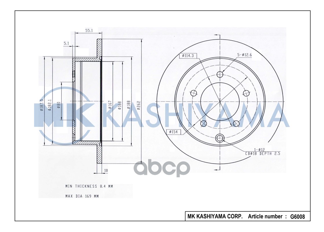 Диск тормозной задний MITSUBISHI LANCER 08- G6008 MK KASHIYAMA арт. G6008