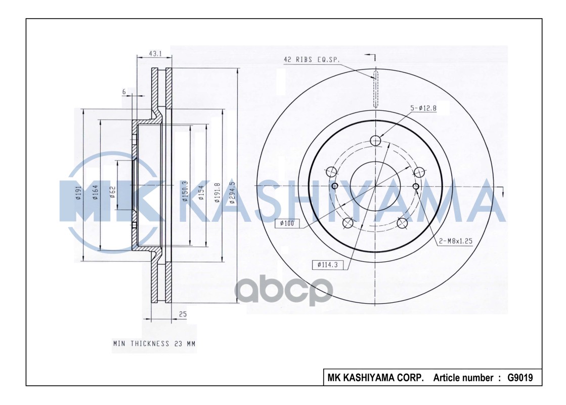 Диск тормозной передний SUZUKI GRAND VITARA 05- G9019 MK KASHIYAMA арт. G9019