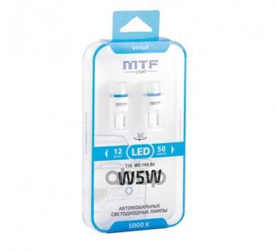 Лампа Светодиодная 12V T10 Бесцок. 1 Диод Led Белая 6000K (Виброустойчивая) Линза Матовая (W5w) Набор 2Шт (Mtf) MTF Light арт...