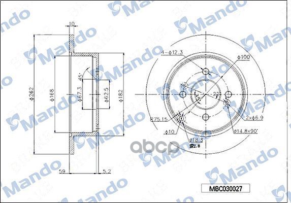 Диск тормозной задняя ось 262*10*63 8 HYUNDAI Mando арт. mbc030027