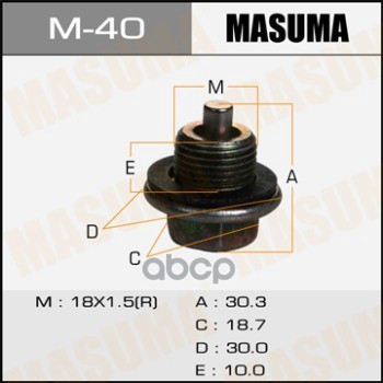 Болт маслосливной С МАГНИТОМ (с шайбой) Toyota 18х1.5mm 2L,3L,1C,2C,1#B,1G,7M,4S MASUMA M-40 Masuma арт. M-40