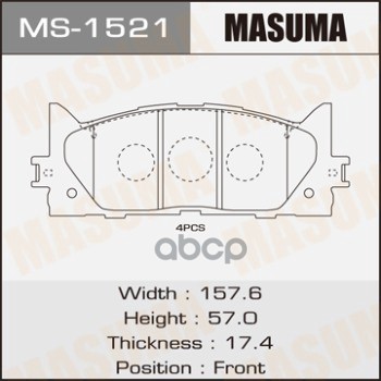 Колодки передние DAIHATSU ALTIS MASUMA MS-1521 Masuma арт. MS-1521