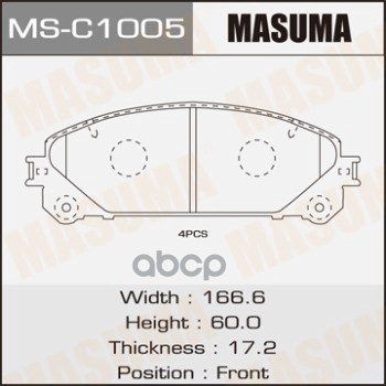 Колодки передние TOYOTA ALPHARD MASUMA MS-C1005 Masuma арт. MS-C1005
