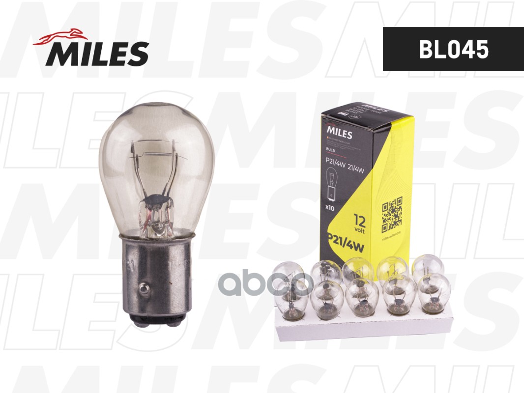 Лампа P21/4W 12V 21/4W BAZ15d  BL045 Miles арт. BL045