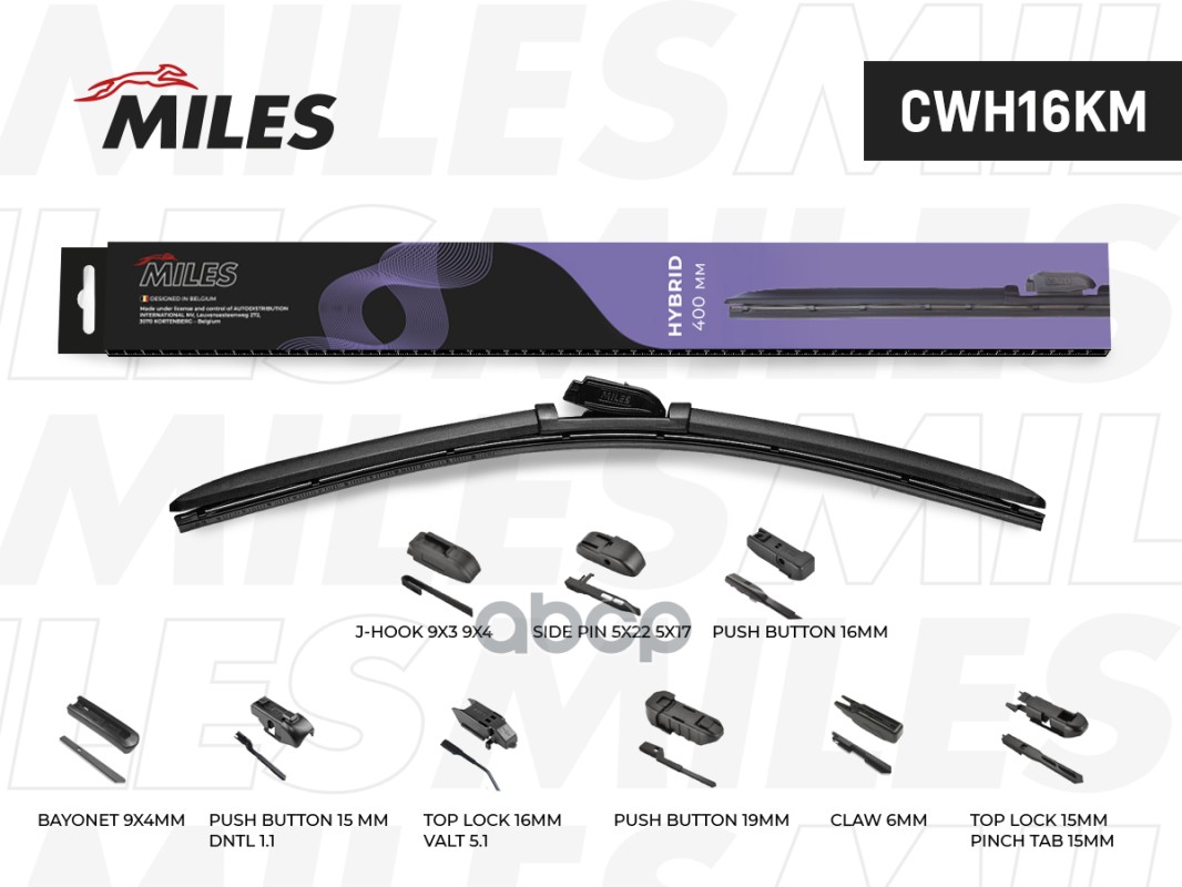 Щётка Стеклоочистителя 400 Мм (16) Гибридная (9 Адаптеров) Miles арт. cwh16km