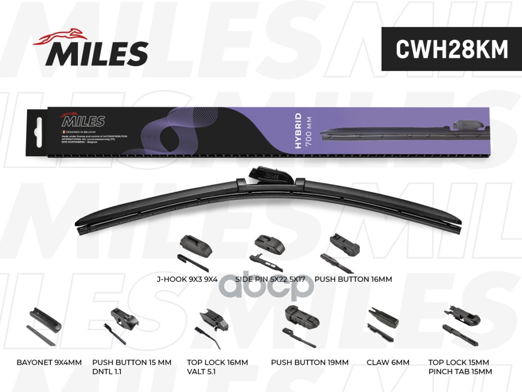 Щётка Стеклоочистителя 700 Мм (28) Гибридная (9 Адаптеров) Miles арт. cwh28km