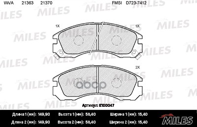 Колодки тормозные передние (без датчика) (Смесь Semi-Metallic) MITSUBISHI OUTLANDER 03/PAJERO 9000/00  E100047 Miles арт. E10...