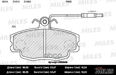 Колодки тормозные дисковые передние с датчиком Miles арт. E100048