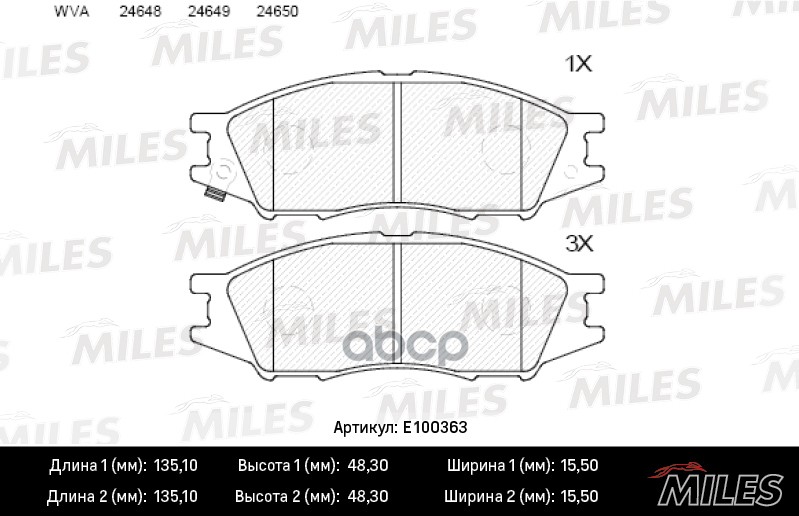 Колодки тормозные дисковые передние Miles арт. E100363