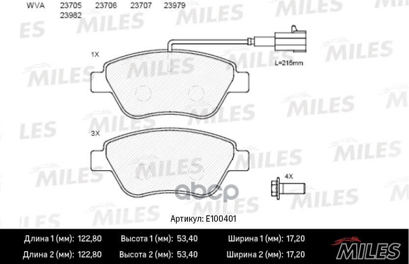 Колодки тормозные передние (Смесь Semi-Metallic) FIAT ALBEA/DOBLO/STILO 01 (TRW GDB1482) E100401 Miles арт. E100401