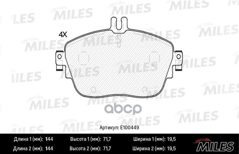 Колодки Тормозные Передние L144мм (Смесь Semi-Metallic) Mercedes A(W176) 12-/B(W246) 11-(Trw Gdb1932) E100449 Miles арт. E100449