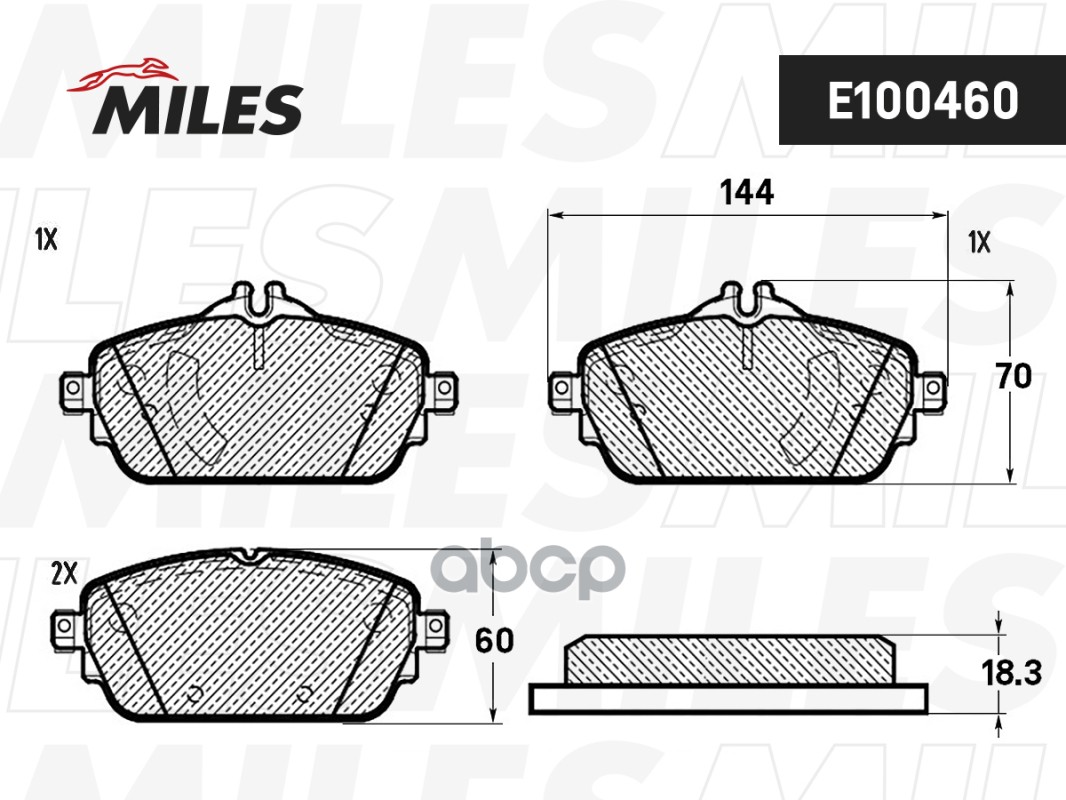 Колодки тормозные передние L144мм. (Смесь Semi-Metallic) MERCEDES BENZ W205 14- (TRW GDB2070) E100460 Miles арт. E100460