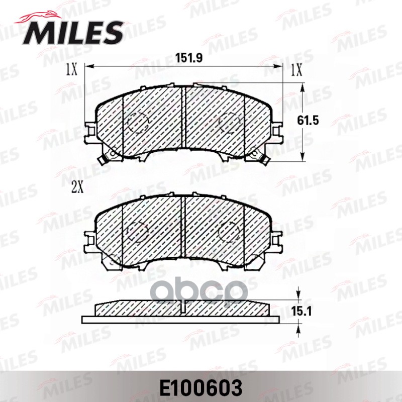 Колодки тормозные передние (Смесь Semi-Metallic) NISSAN X-TRAIL (32)/INFINITI Q50 13- E100603 Miles арт. E100603
