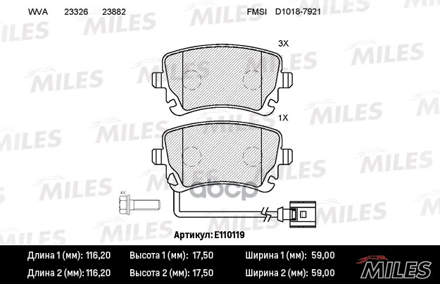 Колодки тормозные задние с датчиком (Смесь Semi-Metallic) VOLKSWAGEN T5 03/MULTIVAN 03 (TRW GDB1557) E110119 Miles арт. E110119