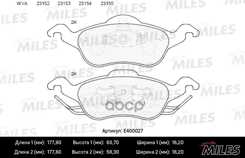 Колодки тормозные передние (без датчика) (Смесь Low-Metallic) (FORD FOCUS I) (TRW GDB1358) E400027 Miles арт. E400027