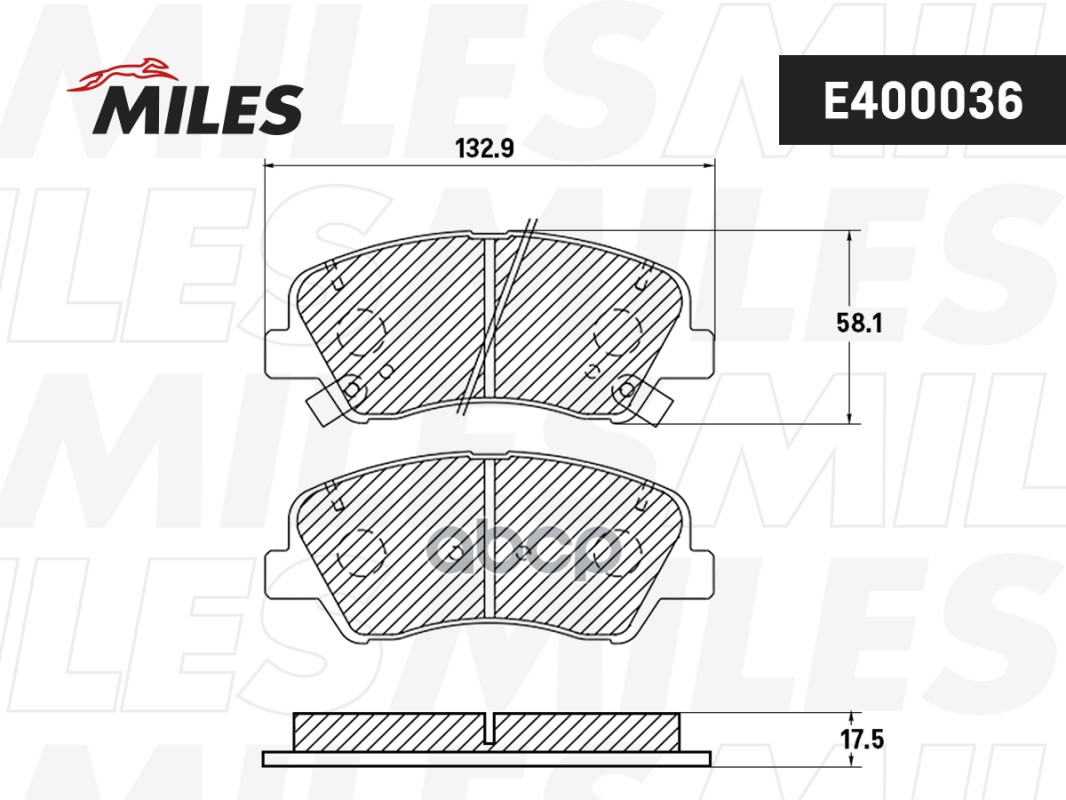 Колодки тормозные передние для HYUNDAI SOLARIS 10-/KIA RIO 11- Miles арт. E400036