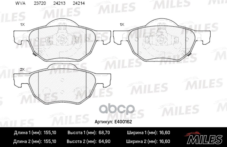 Колодки тормозные передние (без датчика) (Смесь Low-Metallic) HONDA ACCORD 2.0/2.2/2.4 03 (TRW GDB3355) E400162 Miles арт. E4...